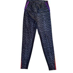 WITH Black Cheetah Leggings with Rainbow Stripes Down Sides EUC Size M